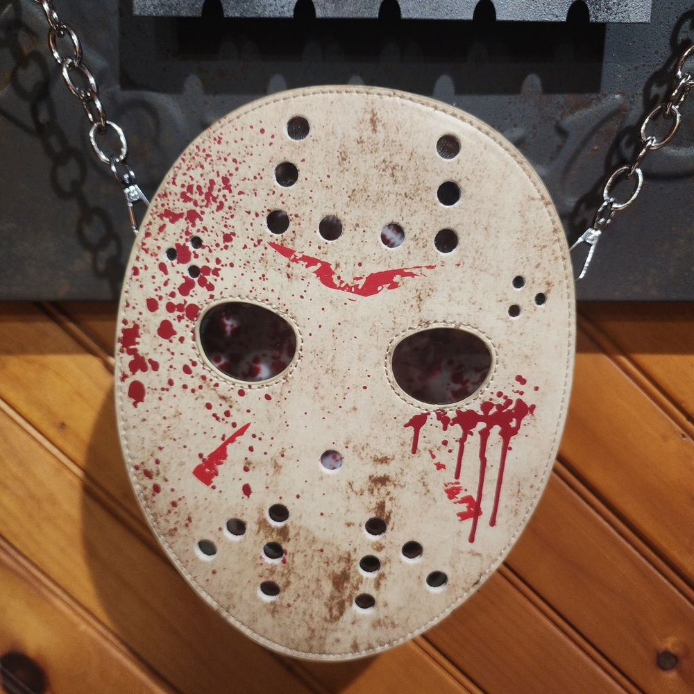 Dolls Kill Mask-Shaped Crossbody Bag in Cream and Red
